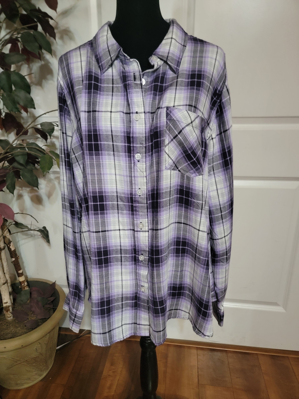 croft & barrow Lavender and White Plaid Button-Down Shirt